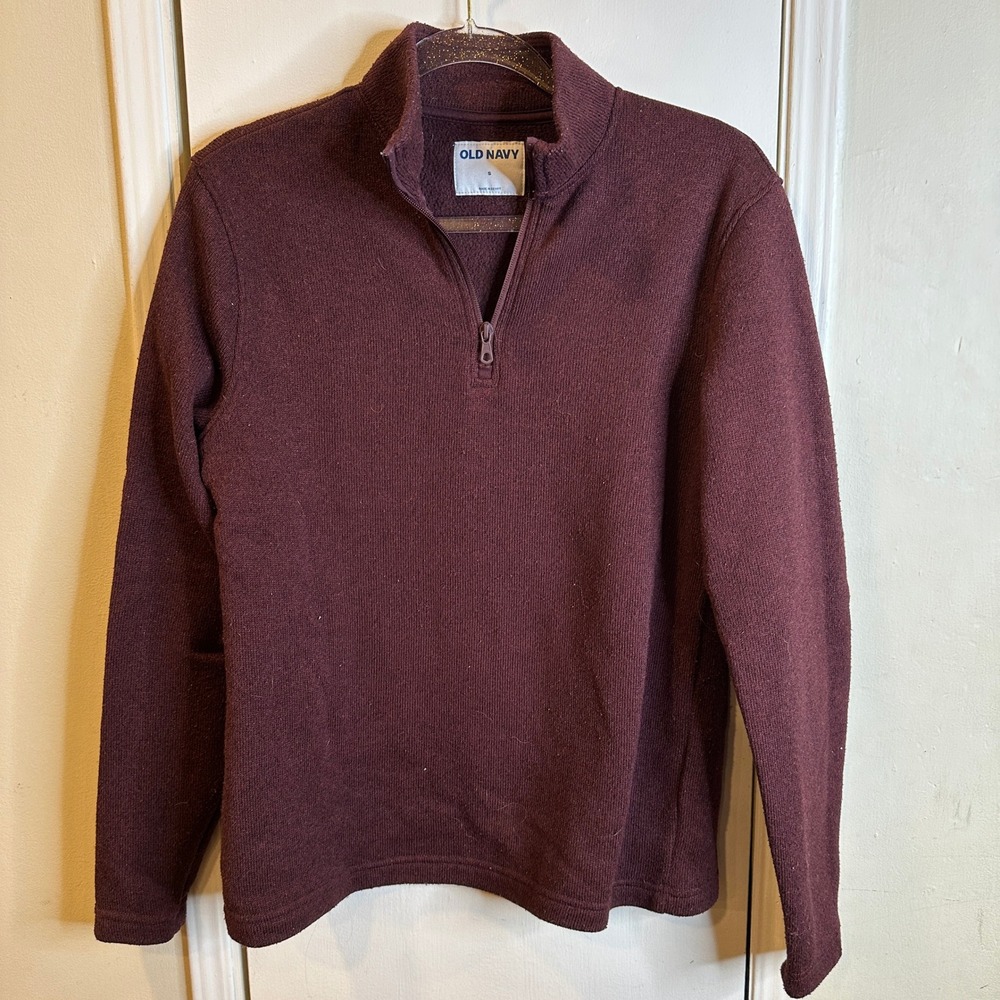 Mens Quarter Zip Pullover Sweater Burgundy Maroon Fleece Lined Small